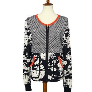 Tory Burch 100% Cotton Full Zip Sweater Preppy Cardigan Size Large